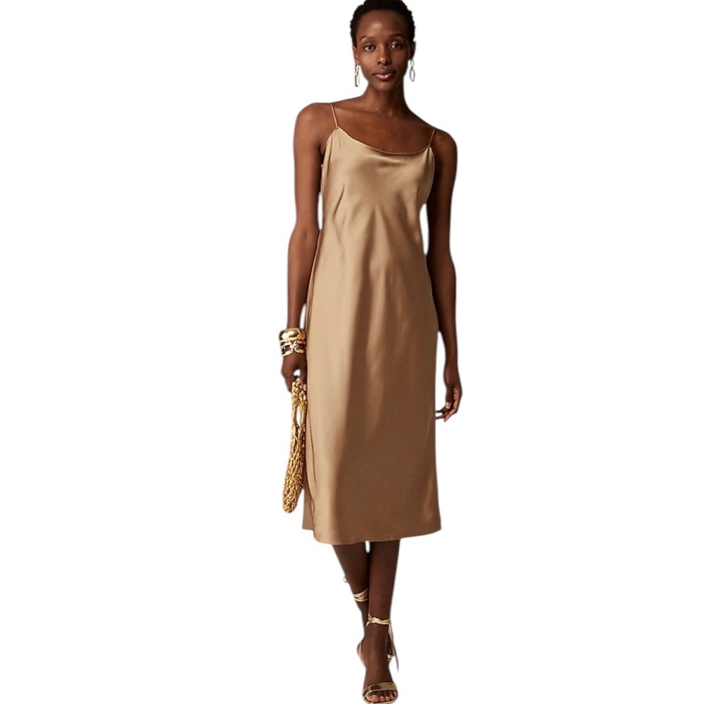 NEW J. CREW Gwyneth Slip Dress in Luster Charmeuse Camel Size 0